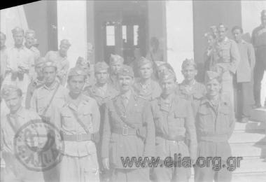 The first hand-picked Battalion of ELAS (Greek  Popular Liberation Army) with Majors Panagiotis Aronis and Orestis Vachalakis outside the Firing Range in Kaisariani.