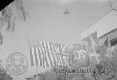 The flags of the confederates on the squares.