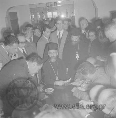 Snapshot from the speech of Archbishop Makarios at the Grande Bretagne Hotel.