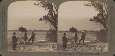 The foreign sightseer with his guides at Mt. Olympus.