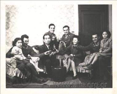 Group portrait in a Greek house in Tokyo.