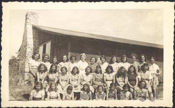 Group portrait of girls of the Greek  Camp of Olympians.