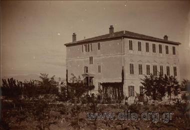 View of the Karatzas (?) family residence from the garden .
