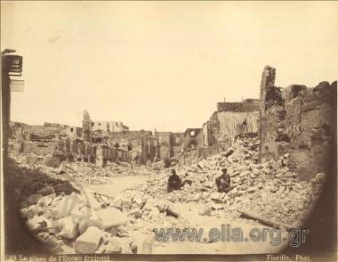Ruins of the place de l' Encan (auction square), after bombardment by the English fleet.