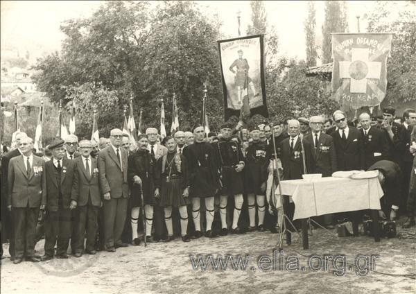 Memorial service for the warriors in the Macedonian war. Banners bearing the image of Paul  Melas.