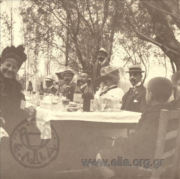 Alexandros Vouros and company having a meal in the countryside, excursion