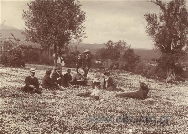Alexandros Vouros and company in a field, excursion