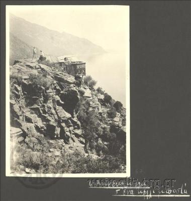 Nikolas Kalas and Andreas in front of a cell at Simonopetra.  A trip to Mt. Athos