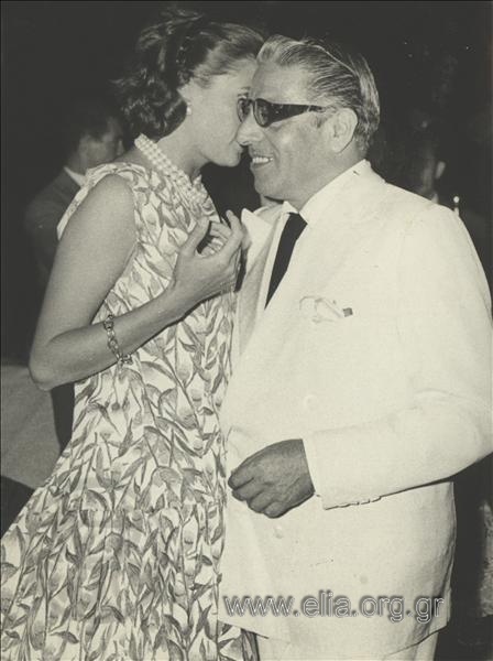 Aristotelis Onassis dancing at the reception held in his honour by the Mayor of Rhodes