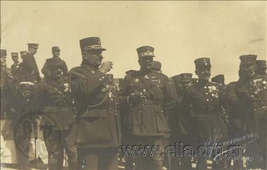 Snapshot from the ceremony for the swearing-in of the first Asia Minor army, March 15. Commander in chief Leonidas Paraskevopoulos, captain of the Greek  occupational forces in Smyrna, and his staff officers.