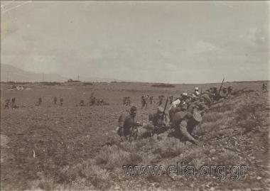 Infantry advance, battle simulation, military exercises