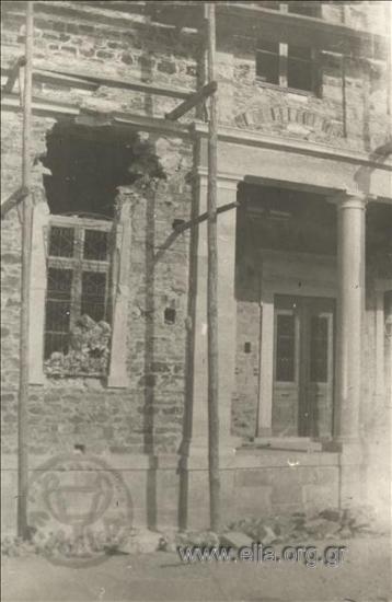 Damage to  the turkish barracks after the bombardment by the Italian s