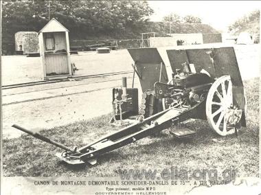 Ορεινό λυόμενο πυροβόλο τύπου Scneider-Danglis των 75 χιλιοστών, ταχείας βολής.