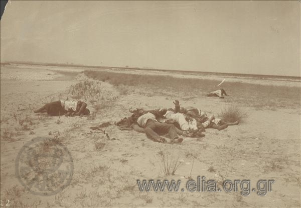 Bodies of residents, killed by the Bulgarian troops. Balkan Wars.