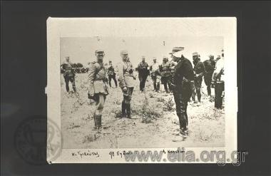 French General Eydoux, leading the French expedition for upgrading the Greek  army, with Greek  officers. Next to him, Nikolaos Trikoupis (Lieutenant) and at the back, Antonios Kampanis (Infantry Lieutenant-Colonel)