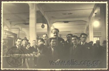 K. Kotzias at the spinning factory in Naousa on his Journey to Thessaloniki - Beroea - Naousa