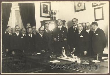 Conference at SEGAS (Hellenic Amateur Athletic Association). Participants are:Crown Prince Paul , Κ. Kotzias, Michail Rinopoulos, president of SEGAS and others.