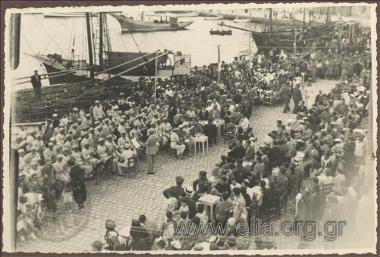 K. Kotzias in a crowd on his visit to Mytilini and Chios