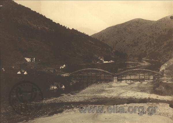 The construction of a bridge at Nestos river. View of the bridge with the two stringers shaped.