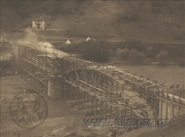 The construction of the bridge at Nestos river. The construction of the frame for the deck of the bridge.