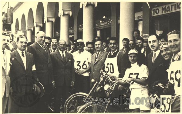 Male bikers and a female contestant at the biKing races from Athens to Patras.