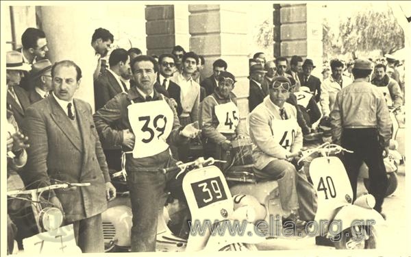 Motorcycle riders before the start of the Patras-Athens motorcycle races.