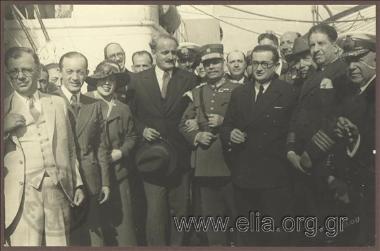Mayor of Athens Kostas Kotzias on board a ship among Greek  - American Excursionists