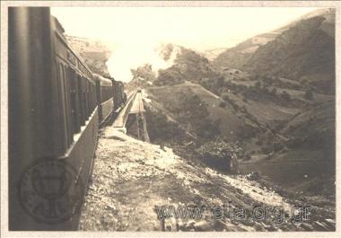 Train on a mountainside.