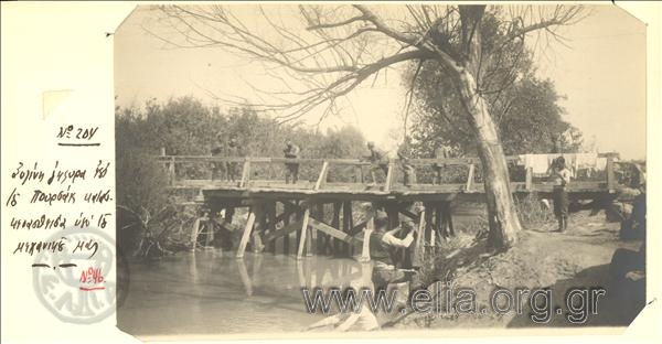 Asia Minor campaign, wooden bridge at the Pursak river constructed by the Greek  corps of engineers.