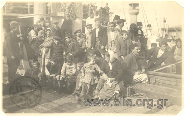 Asia Minor campaign, Greek  refugees from Cilicia on the deck of a steamboat.