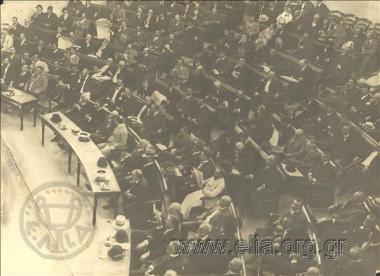 Session of the Parliament; caretaker Prime Minister  Stefanos Dragoumis can be seen.
