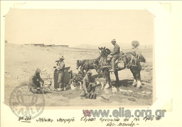 Asia Minor campaign, Greek  soldiers fetch water from the Uz Bunar fountain, Bolatli front.