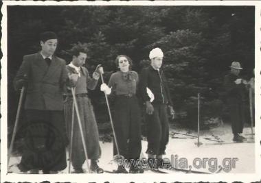 February. A group of skiers.
