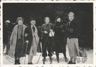 February. A group of friends in the snow.