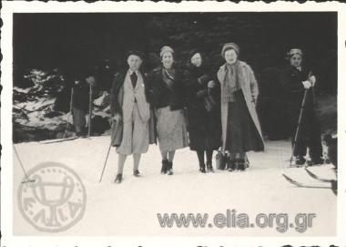 February. A group of friends in the snow.