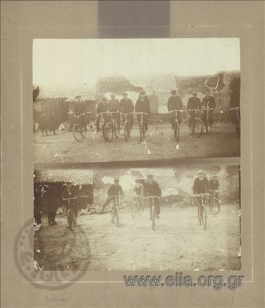 Students of the Cretan Gymnasium while riding bicycles