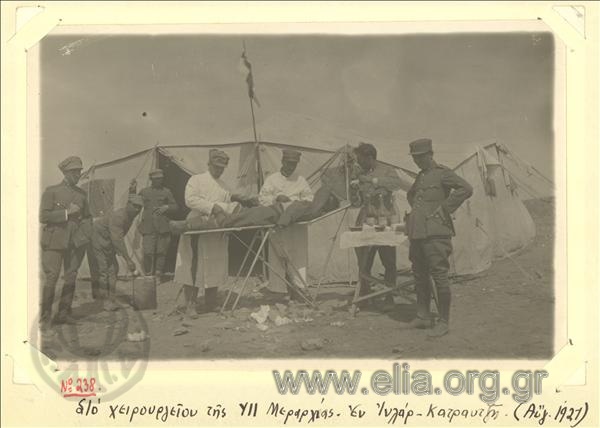 Asia Minor campaign, taking care of a wounded soldier at the surgery of the ΧΙΙ division at Ilar Katranci, August.