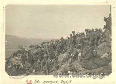 Μικρασιατική εκστρατεία, Έλληνες στρατιώτες και υποζύγια στις προφυλακές του Πολατλή.