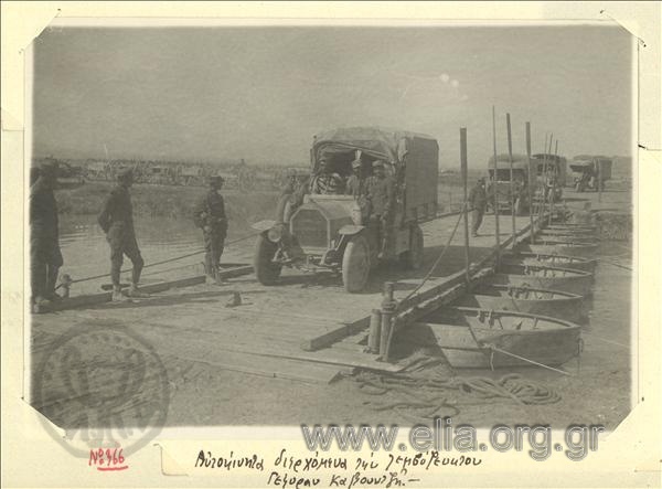 Asia Minor campaign, trucks cross the Kavunci pontoon bridge