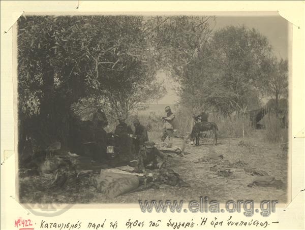 Asia Minor campaign,Greek  soldiers rest in a settlement near the Sangarius.