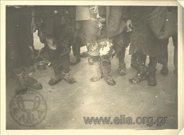 Asia Minor campaign, return of hostages: ragged liberated soldiers at the quarantine of Agios Georgios.