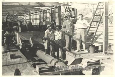Drainage work at Lake Ioannina, reshaping of the peripheral canal around the lake: assemblage of machinery inside dredger 