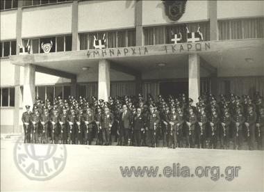 July 28. President Mr. Konstantinos Tsatsos with the young Second Lieutenant after their swearing, at the Hellenic Air Force Academy of Dekeleia.