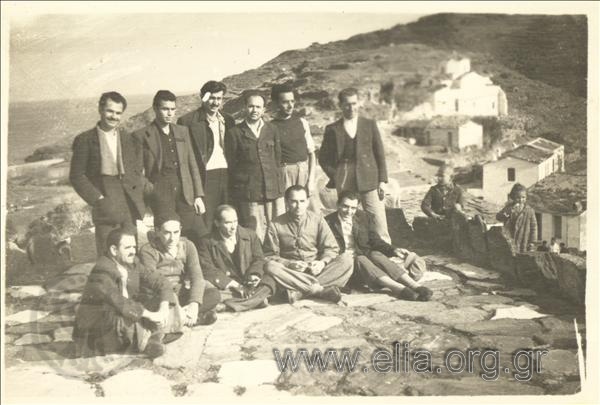Dimitris Fotiadis and other exiles at the village of Kampos