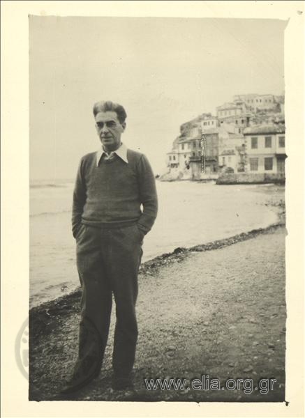 Dimitris Fotiadis in exile, on the beach  of Agios Stratis