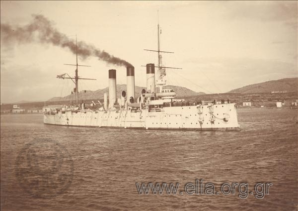 The Russian armoured cruiser Aurora. It was built in 1900. It served in the Russian-Japanese war (1904-1905). It was from this ship that the Russian revolution (1917) basically started. It was sunk in 1941 from hostile fire at harbour of Oranienbaum where