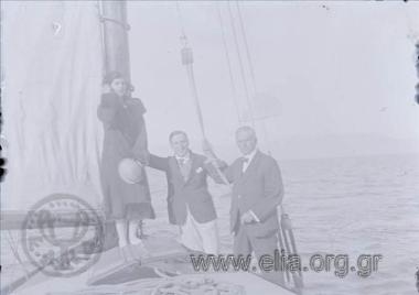 A group of friends in a boat. Pantelis Vafiadakis is in the middle.