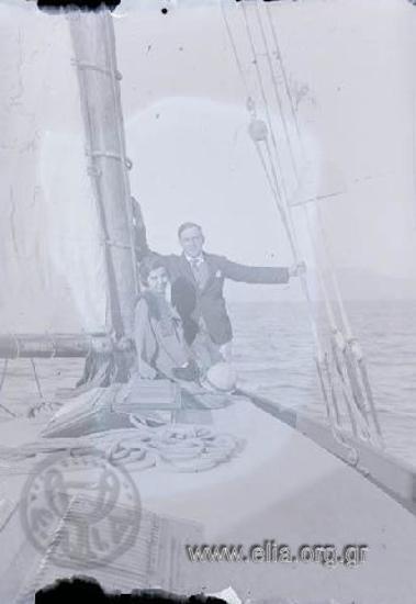 The couple of Pantelis and Semira Vafiadakis on the boat of Petros Empedoklis.