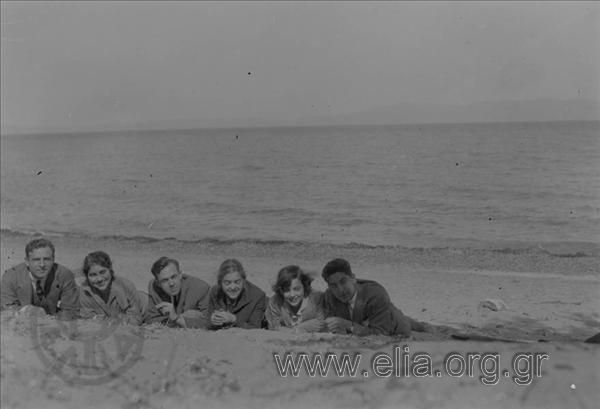 A group of friends at the shore. Pantelis Vafiadakis is the first one on the left.