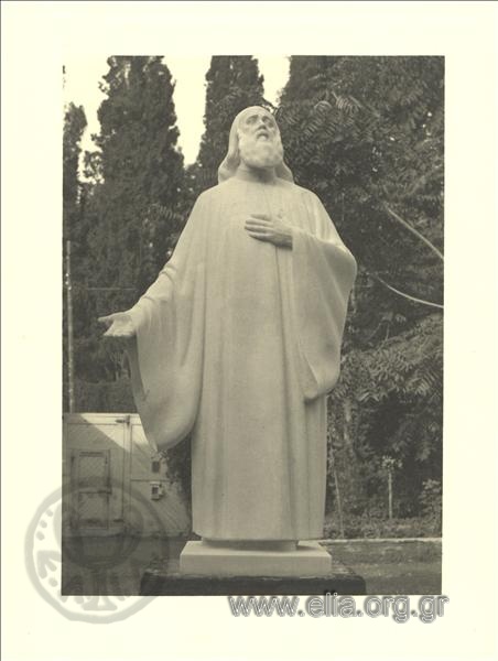 Statue of Chrisostomou Smyrnis in the yard of the sculptor's atelier
